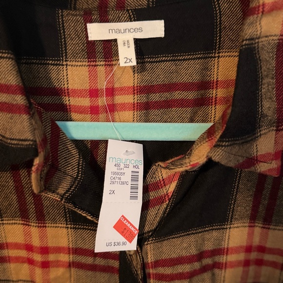 Maurices Red and Tan Checkered Shirt - Picture 2 of 3